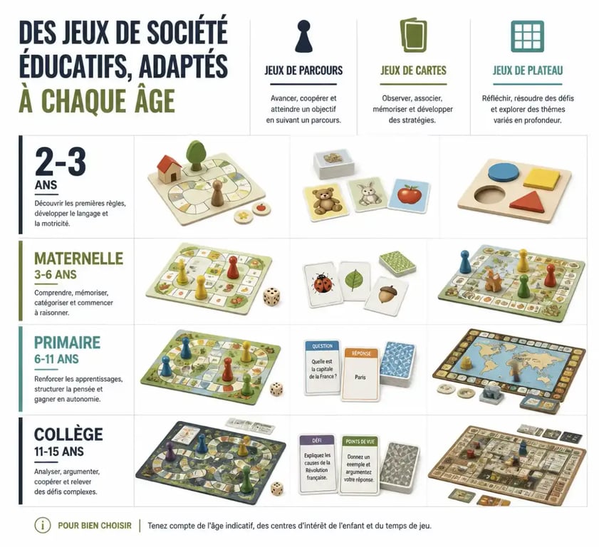 Jeux de société éducatifs enfant classés par tranche d'âge de 2 à 12 ans
